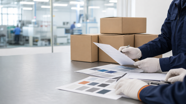 B2B OEM and ODM specification review with color samples and export cartons